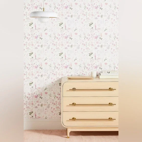 Anthropologie Layne Wallpaper Light Pink Floral Wallpaper York Wallcoverings NWT - Picture 1 of 5